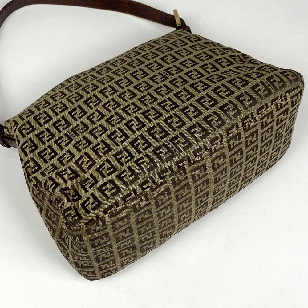 Fendi Mamma Shoulder Zucchino Canvas Bag Brown Bucket